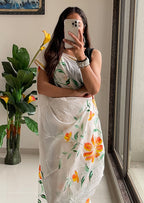 SELFI34 SOFT MASLIN COTTON WITH HEVY ZARI BODAR WHITE SAREE