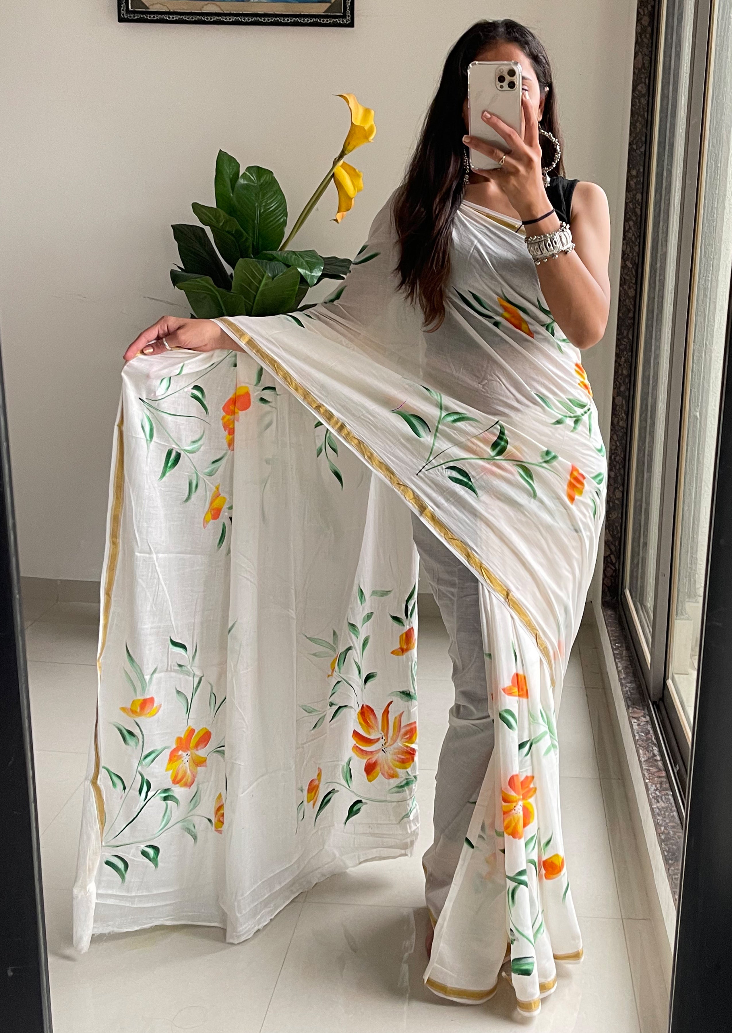 SELFI34 SOFT MASLIN COTTON WITH HEVY ZARI BODAR WHITE SAREE