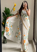 SELFI34 SOFT MASLIN COTTON WITH HEVY ZARI BODAR WHITE SAREE