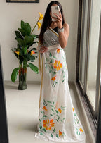 SELFI34 SOFT MASLIN COTTON WITH HEVY ZARI BODAR WHITE SAREE