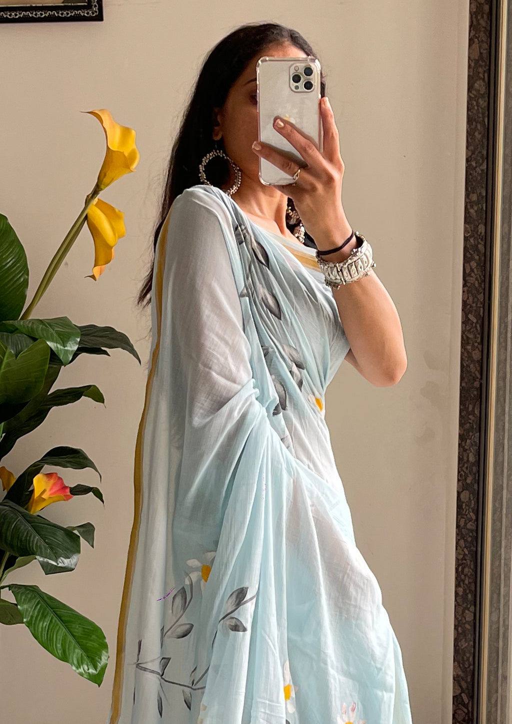 SELFI35 SOFT MASLIN COTTON WITH HEVY ZARI BODAR SKY BLUE SAREE
