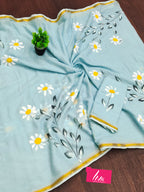 SELFI35 SOFT MASLIN COTTON WITH HEVY ZARI BODAR SKY BLUE SAREE