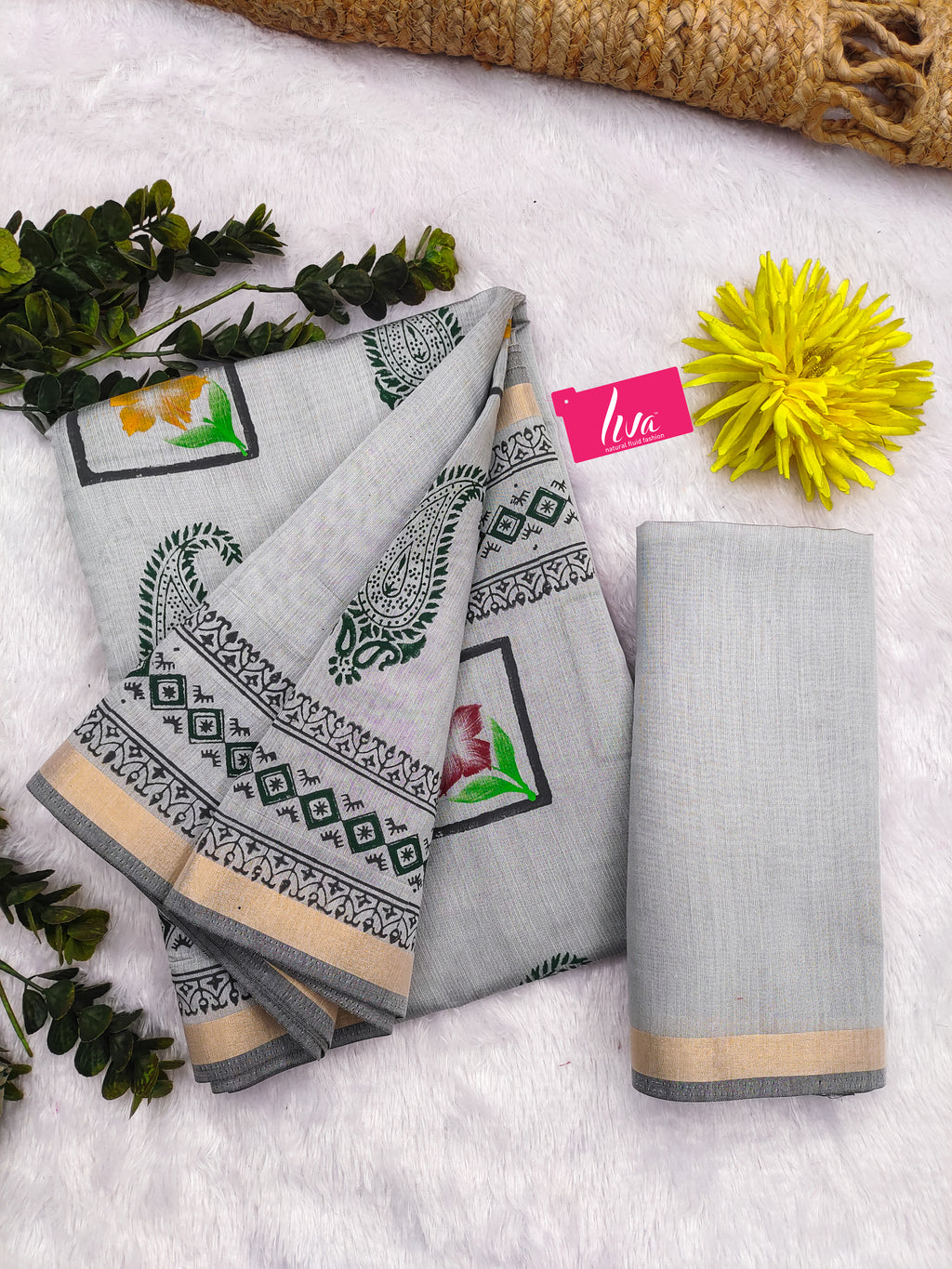 SELFI3 PRIMUM ORIGINAL LINEN WITH ZARI BODAR GREY SAREE