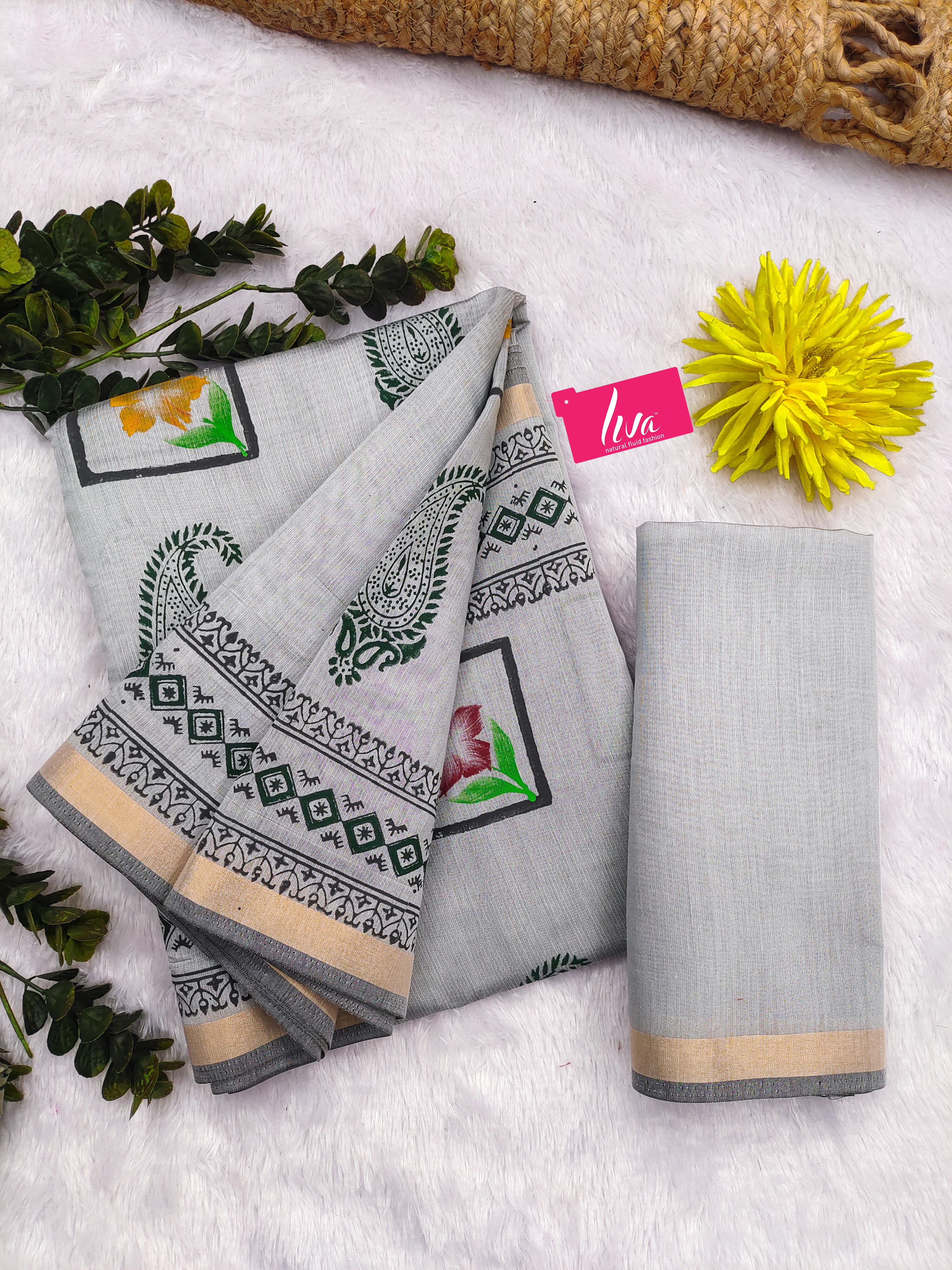 SELFI3 PRIMUM ORIGINAL LINEN WITH ZARI BODAR GREY SAREE