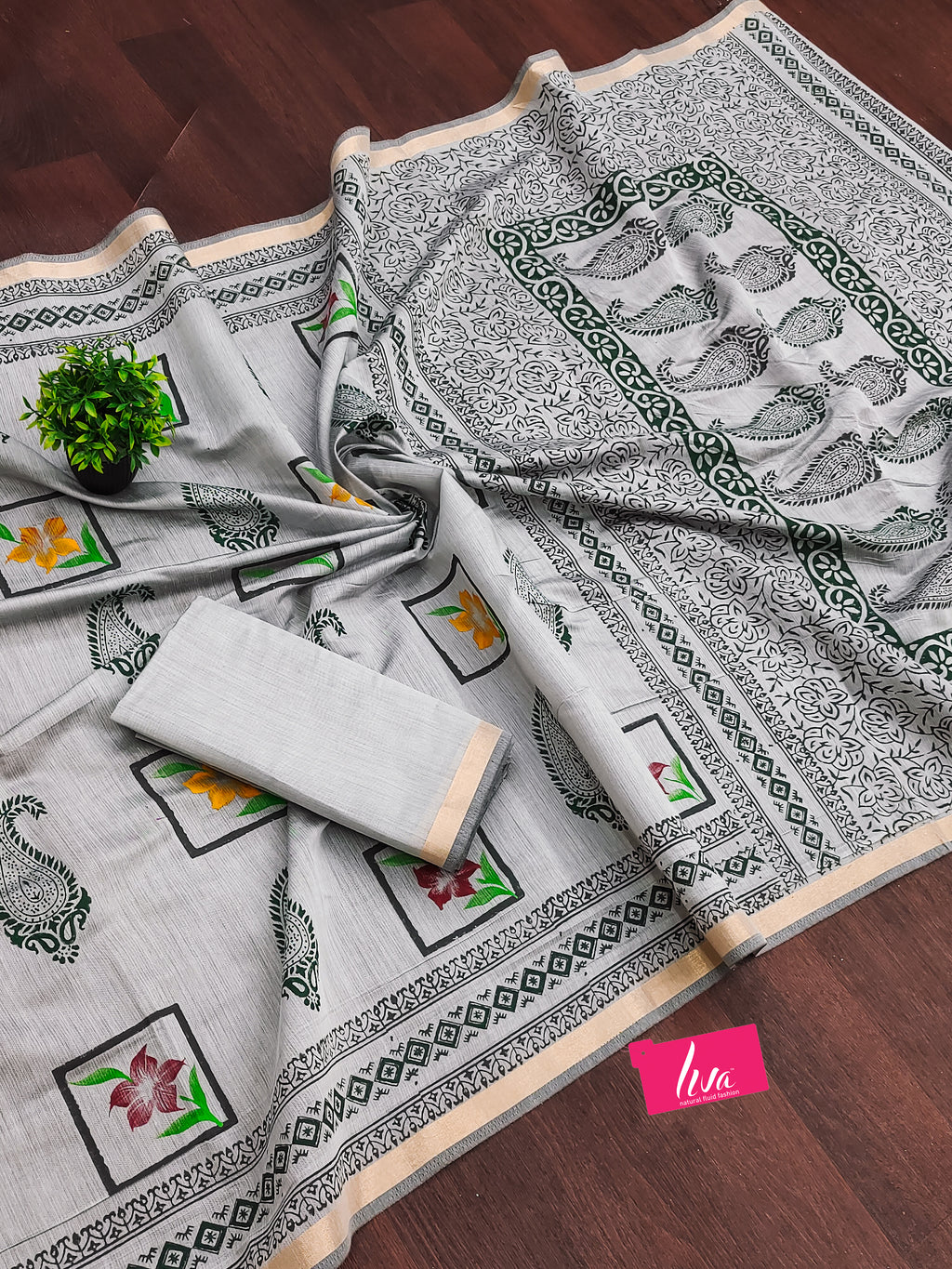 SELFI3 PRIMUM ORIGINAL LINEN WITH ZARI BODAR GREY SAREE