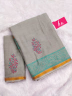 SELFI4 SOFT MASLIN COTTON WITH HEVY ZARI BODAR LIGHT GREY SAREE