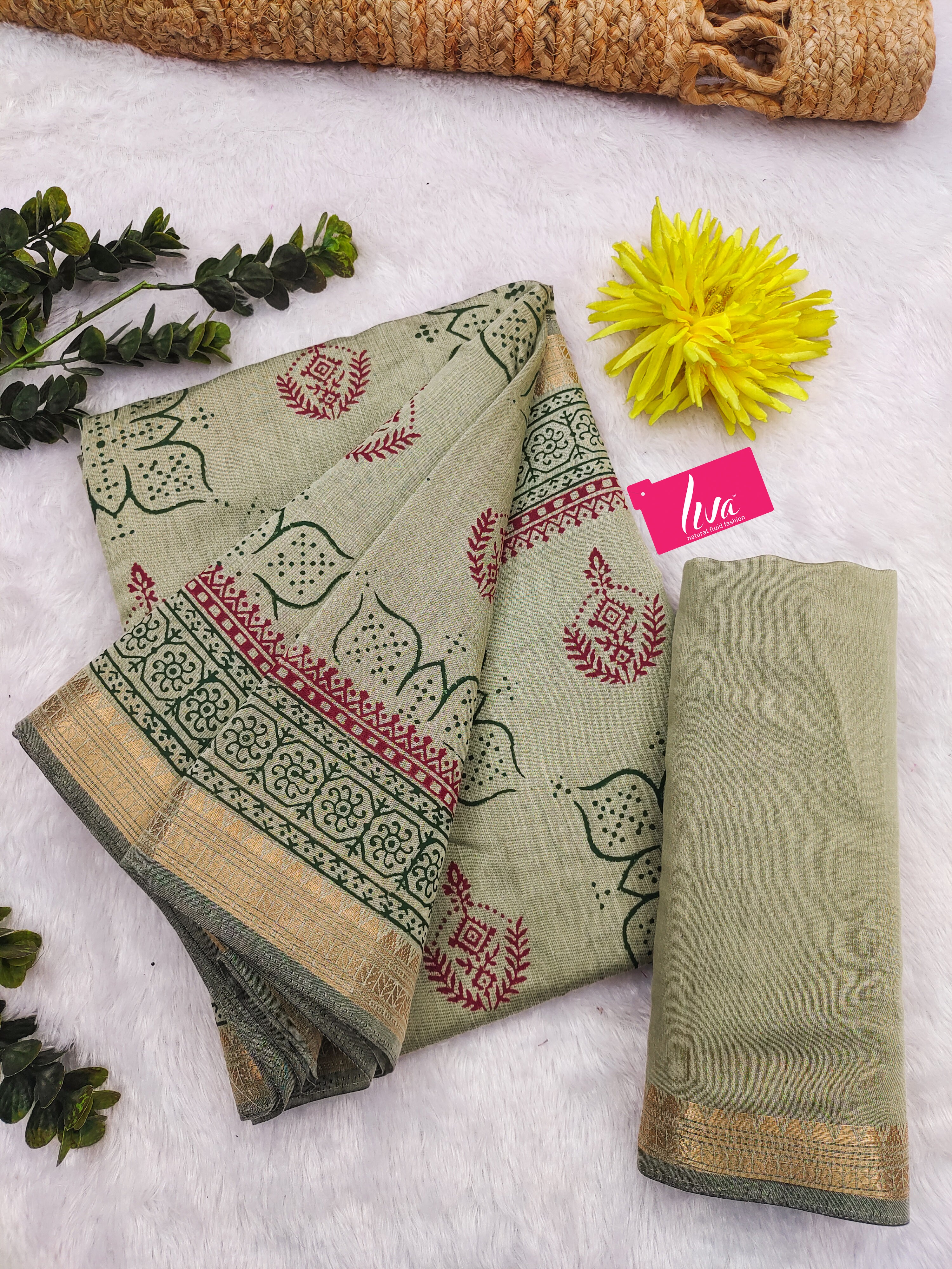 SELFI5 PRIMUM ORIGINAL LINEN WITH MANESHWARI BODAR LIGHT GREEN SAREE