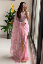 SELFI6 SOFT MASLIN COTTON WITH HEVY ZARI BODAR BABY PINK SAREE