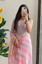 SELFI6 SOFT MASLIN COTTON WITH HEVY ZARI BODAR BABY PINK SAREE