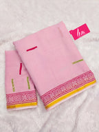 SELFI6 SOFT MASLIN COTTON WITH HEVY ZARI BODAR BABY PINK SAREE