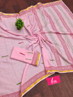 SELFI6 SOFT MASLIN COTTON WITH HEVY ZARI BODAR BABY PINK SAREE