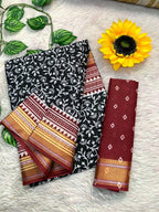 SELFI8 PRIMUM MULMUL COTTON WITH HEVY ZARI BORDAR BAGRU AJRAKH PRINTED BLACK SAREE