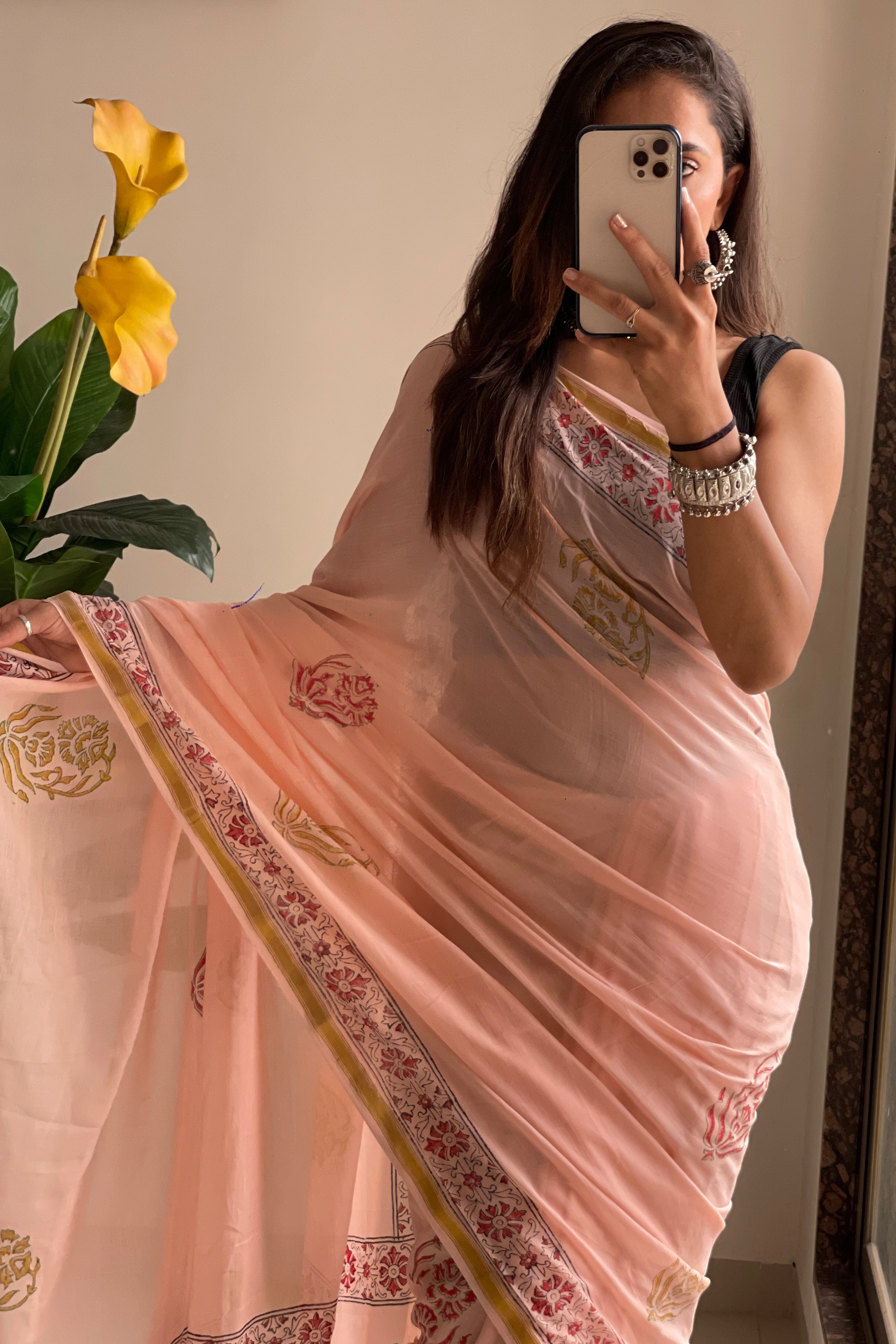 SELFI9 SOFT MASLIN COTTON WITH HEVY ZARI BODAR PINK PEACH SAREE