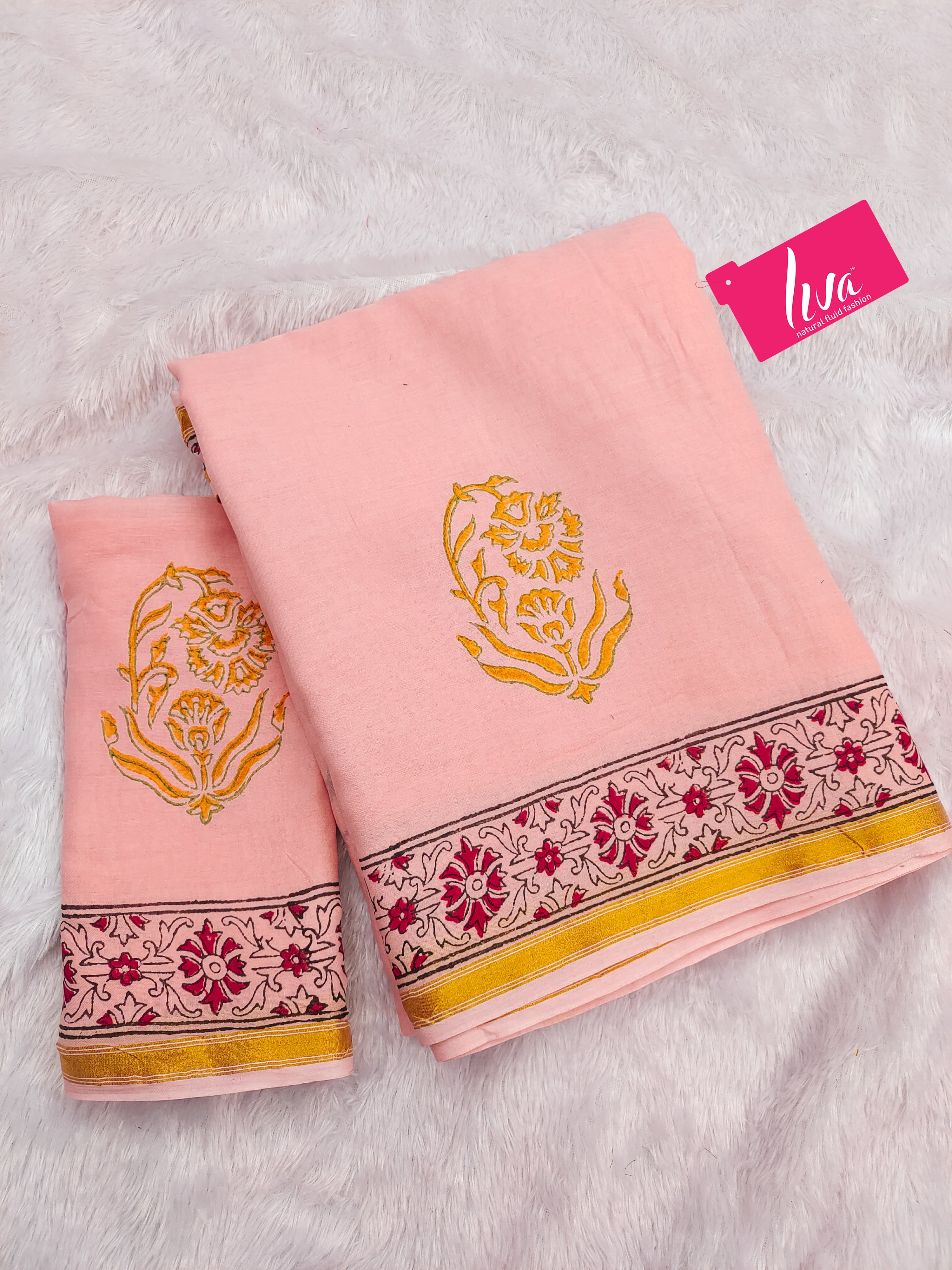 SELFI9 SOFT MASLIN COTTON WITH HEVY ZARI BODAR PINK PEACH SAREE