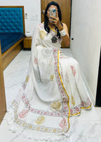 SELFI9 SOFT MASLIN COTTON WITH HEVY ZARI BODAR WHITE SAREE