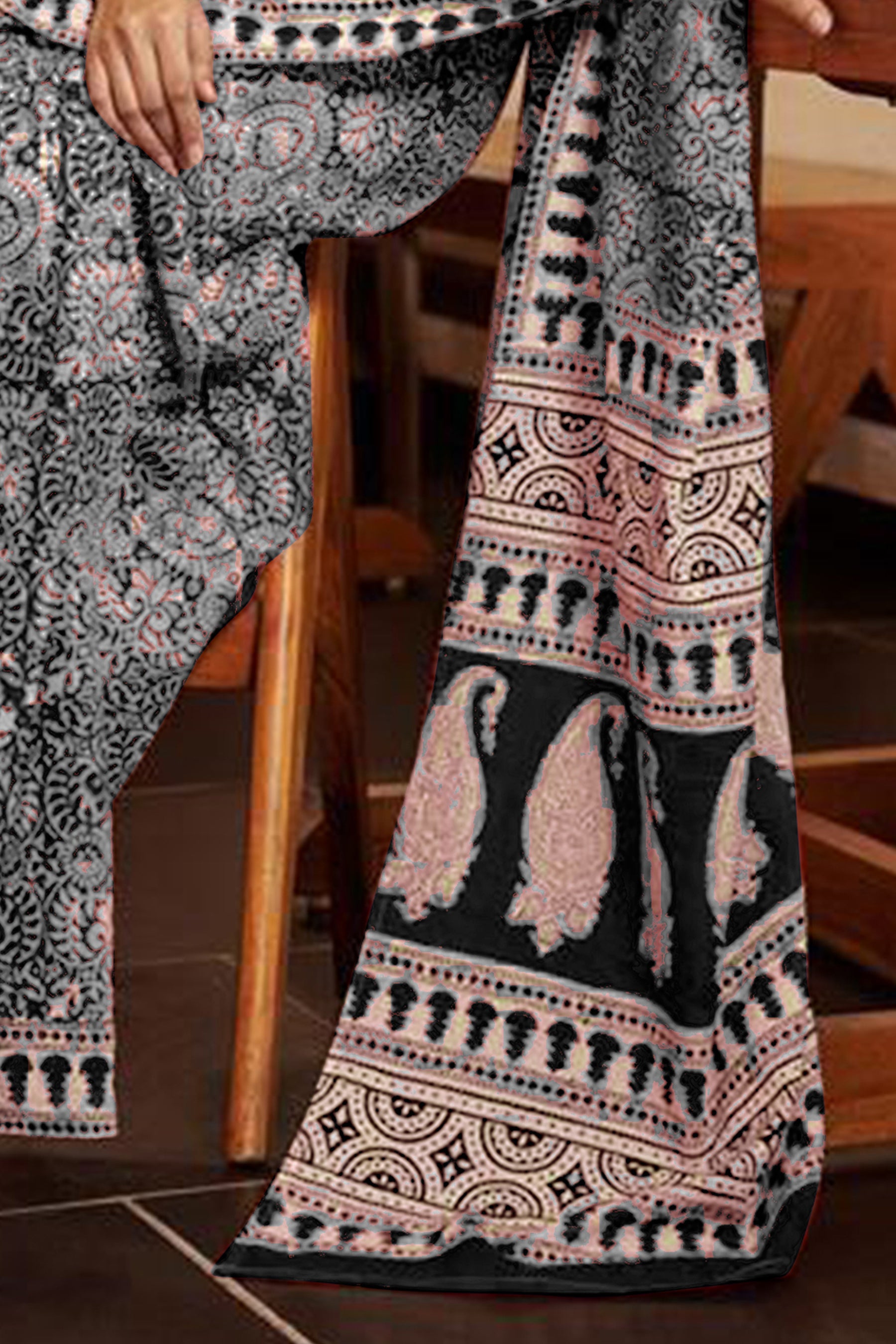 SHIVALIS PURE MULMUL COTTON AJRAKH BLOCK PRINT GREY SAREE