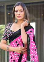 SIMRAN PURE MULMUL COTTON IKKAT  PRINTED PINK SAREE
