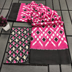SIMRAN PURE MULMUL COTTON IKKAT  PRINTED PINK SAREE