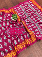 SITARA PURE MULMUL COTTON HAND BLOCK PRINTD PINK SAREE