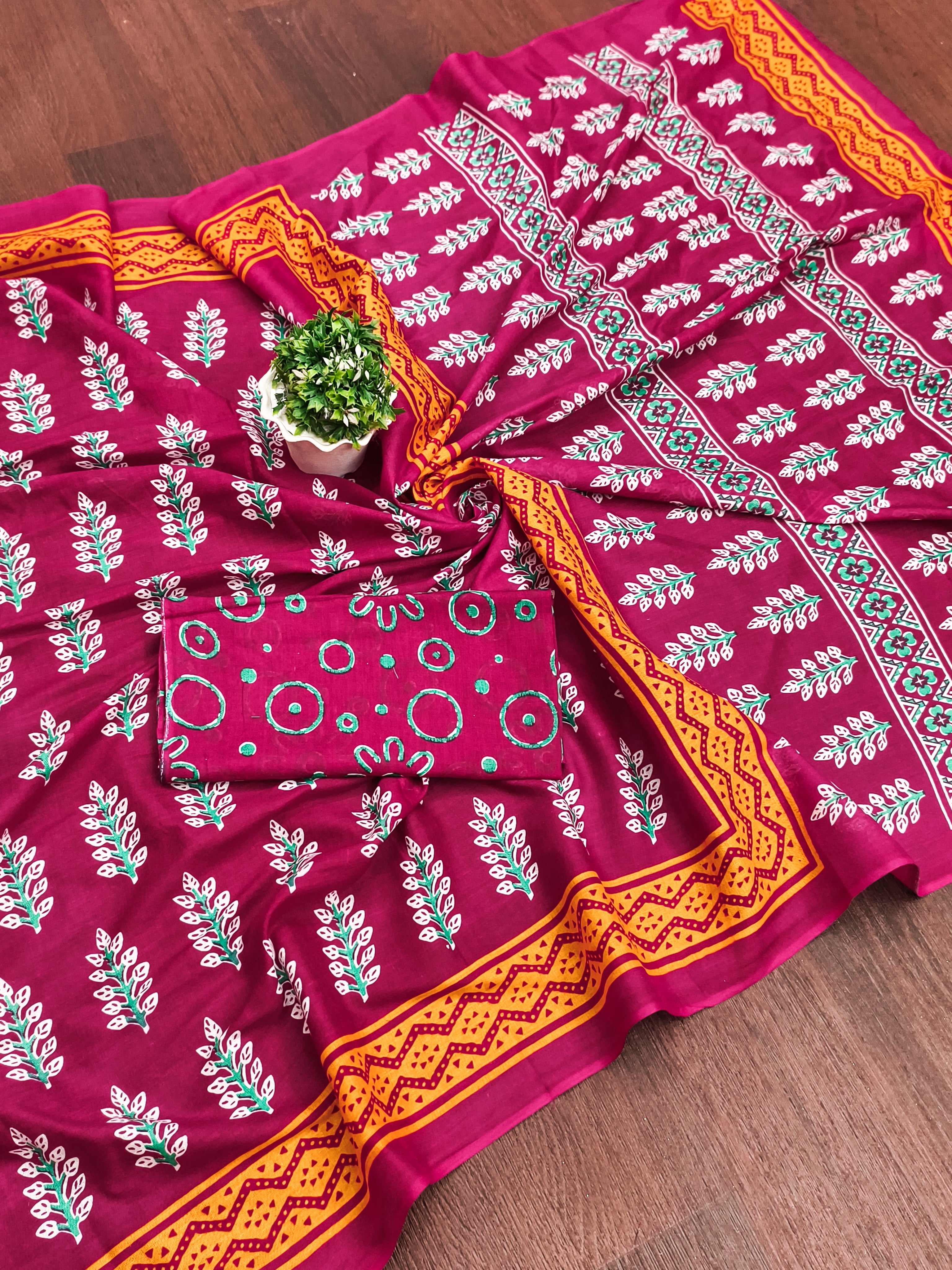 SITARA PURE MULMUL COTTON HAND BLOCK PRINTD PINK SAREE
