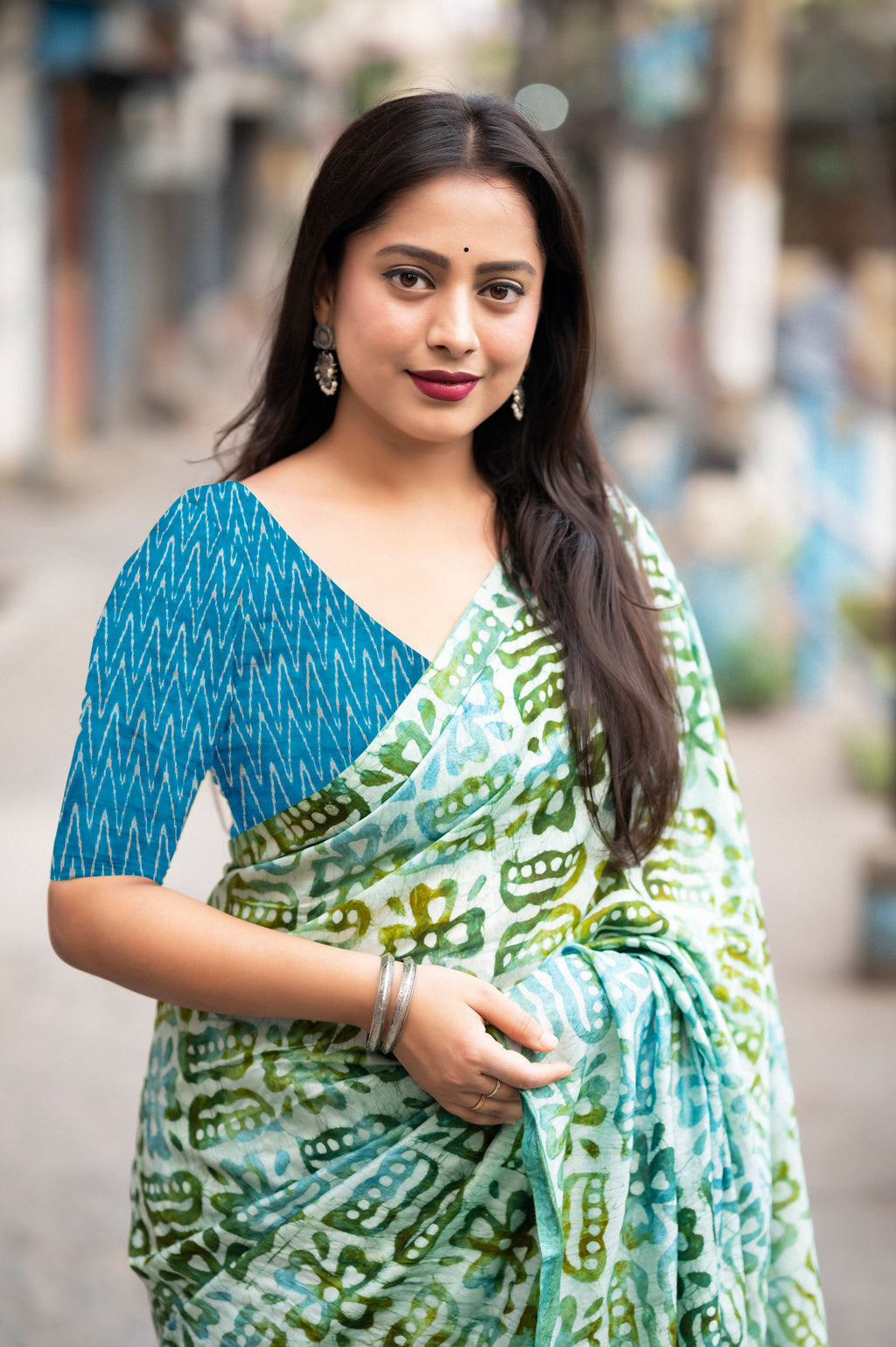 SMC PURE SOFT MULMUL COTTON HAND-BLOCK PRINT GREEN SAREE