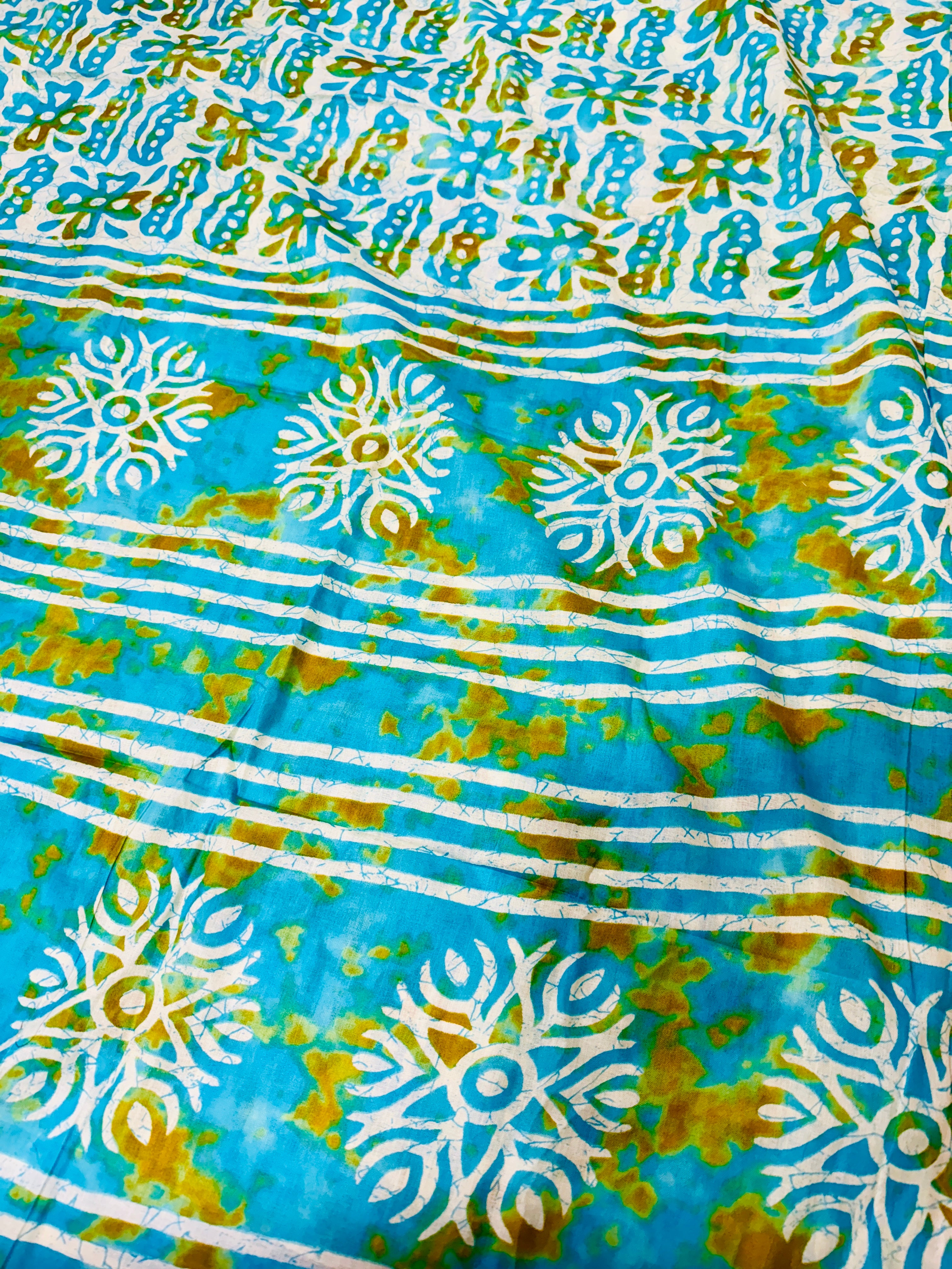 SMC PURE SOFT MULMUL COTTON HAND-BLOCK PRINT GREEN SAREE