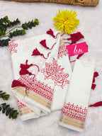 SMCPOOJA1001 PRIMUM NYLON VISCOSE HAND BLOCK ZARI BODAR RED SAREE