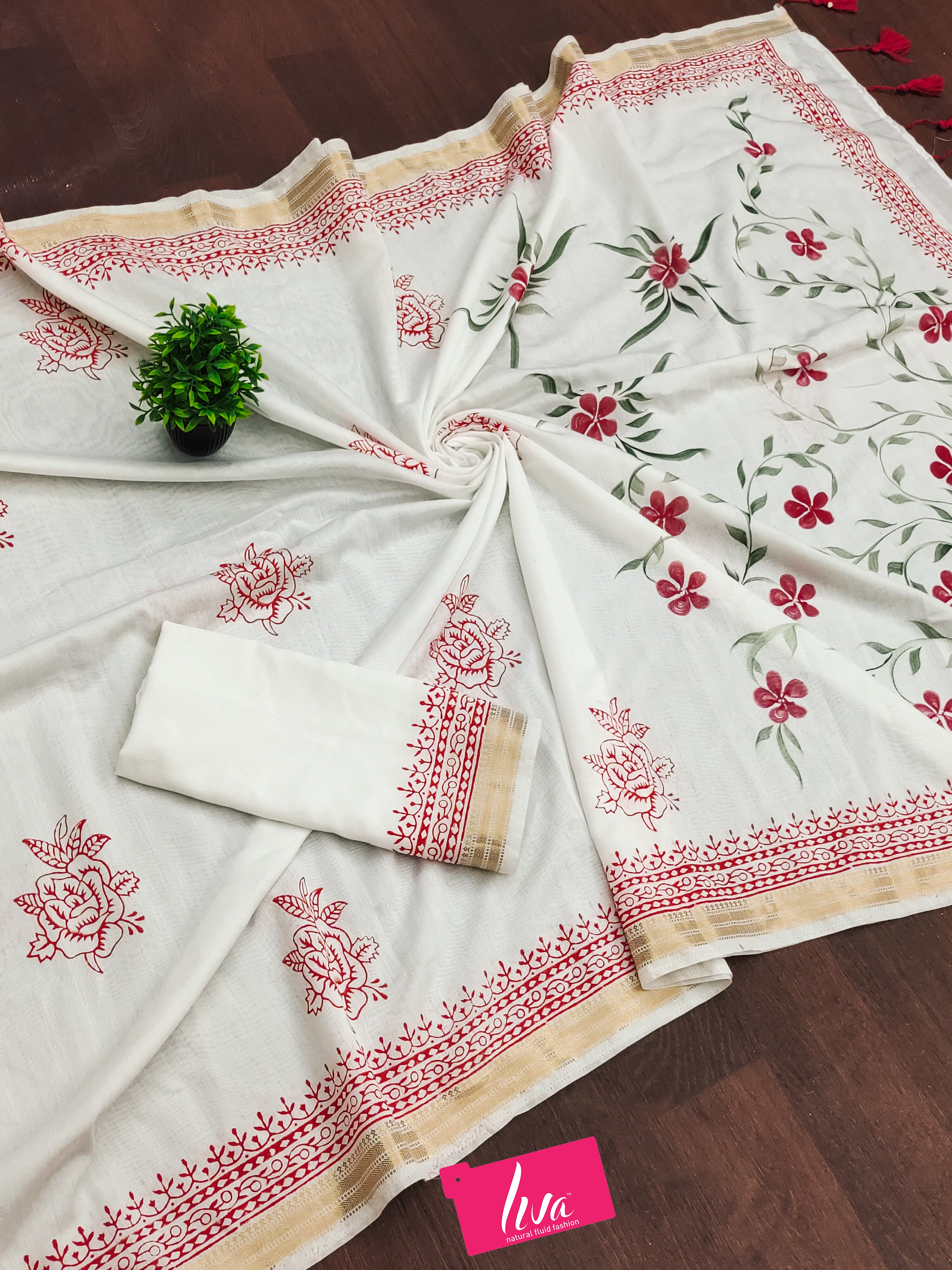 SMCPOOJA1001 PRIMUM NYLON VISCOSE HAND BLOCK ZARI BODAR RED SAREE