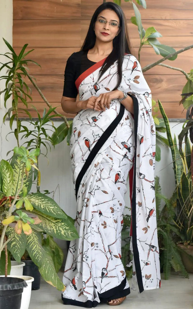 SPARROW PURE COTTON JAIPUR BLOCK PRINT BLACK AND WHITE SAREE