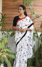 SPARROW PURE COTTON JAIPUR BLOCK PRINT BLACK AND WHITE SAREE