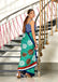 SRIVIDYA PURE MULMUL FLORAL BLOCK PRINTD AQUA SAREE