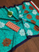 SRIVIDYA PURE MULMUL FLORAL BLOCK PRINTD AQUA SAREE