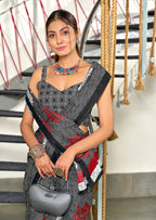 SRIVIDYA PURE MULMUL FLORAL BLOCK PRINTD GREY SAREE