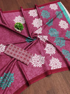 SRIVIDYA PURE MULMUL FLORAL BLOCK PRINTD PINK SAREE