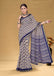 SUDHA BAGRU BLOCK PRINT SOFT MASLIN COTTON ZARI GOLDEN BORDER NEVY BLUE SAREE