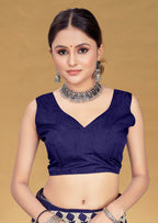 SUDHA BAGRU BLOCK PRINT SOFT MASLIN COTTON ZARI GOLDEN BORDER NEVY BLUE SAREE
