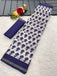 SUDHA BAGRU BLOCK PRINT SOFT MASLIN COTTON ZARI GOLDEN BORDER NEVY BLUE SAREE