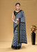 SUDHA BAGRU BLOCK PRINT SOFT MASLIN COTTON ZARI GOLDEN BORDER BLACK AND GREY SAREE