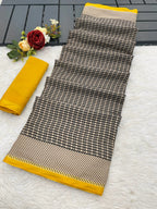 SUDHA BAGRU BLOCK PRINT SOFT MASLIN COTTON ZARI GOLDEN BORDER BEAGE SAREE