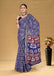SUDHA BAGRU BLOCK PRINT SOFT MASLIN COTTON ZARI GOLDEN BORDER BLUE SAREE