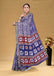 SUDHA BAGRU BLOCK PRINT SOFT MASLIN COTTON ZARI GOLDEN BORDER BLUE SAREE