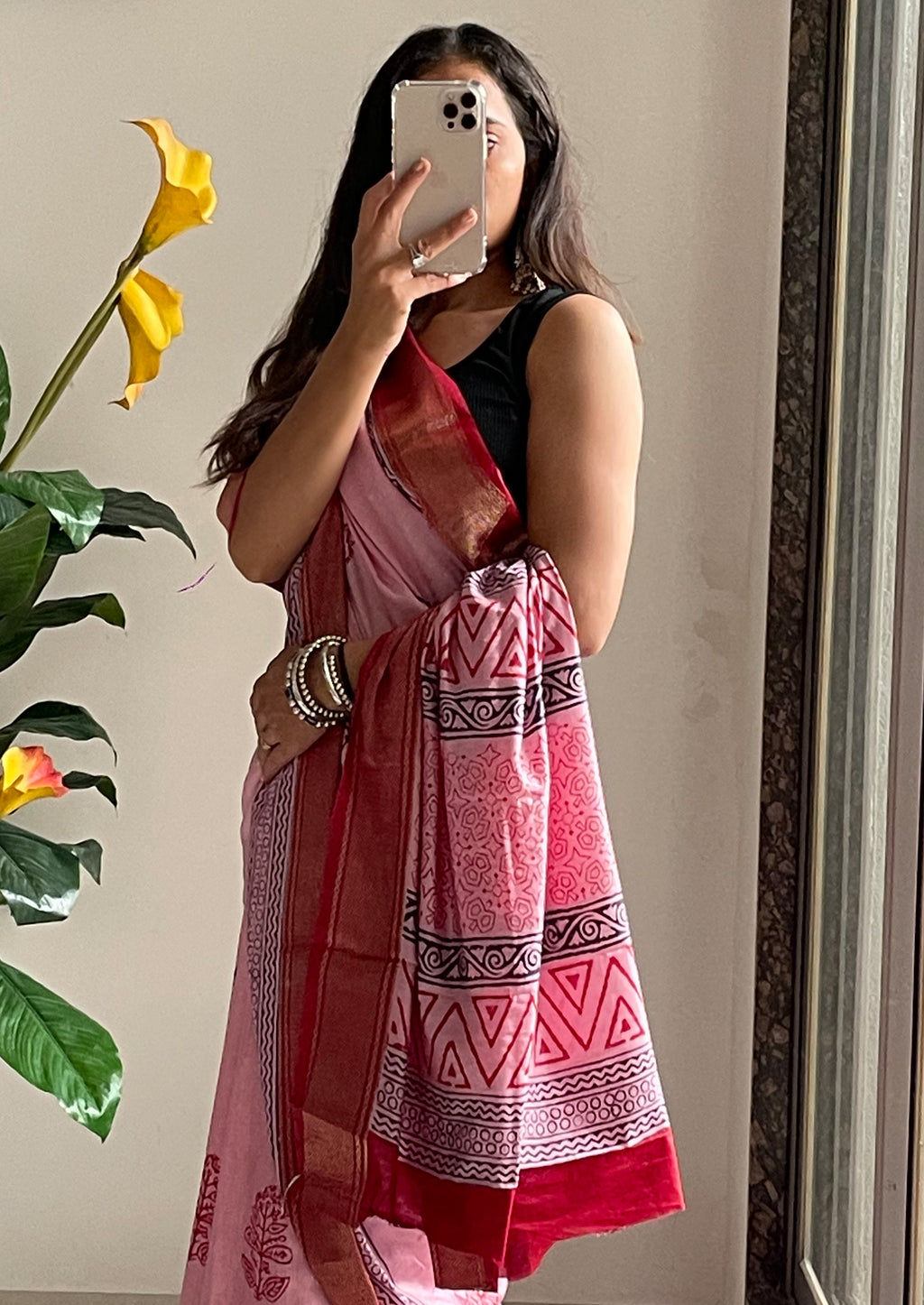 SUTRA1 NATURAL CELLULOSE NYLON AND VISCOSE HAND BLOCK SUTRA SILK BABY PINK SAREE