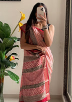 SUTRA1 NATURAL CELLULOSE NYLON AND VISCOSE HAND BLOCK SUTRA SILK DUSTY PINK SAREE