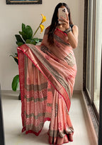 SUTRA1 NATURAL CELLULOSE NYLON AND VISCOSE HAND BLOCK SUTRA SILK DUSTY PINK SAREE