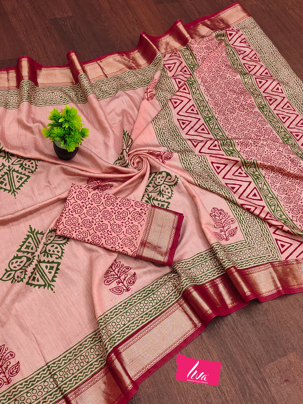 SUTRA1 NATURAL CELLULOSE NYLON AND VISCOSE HAND BLOCK SUTRA SILK DUSTY PINK SAREE