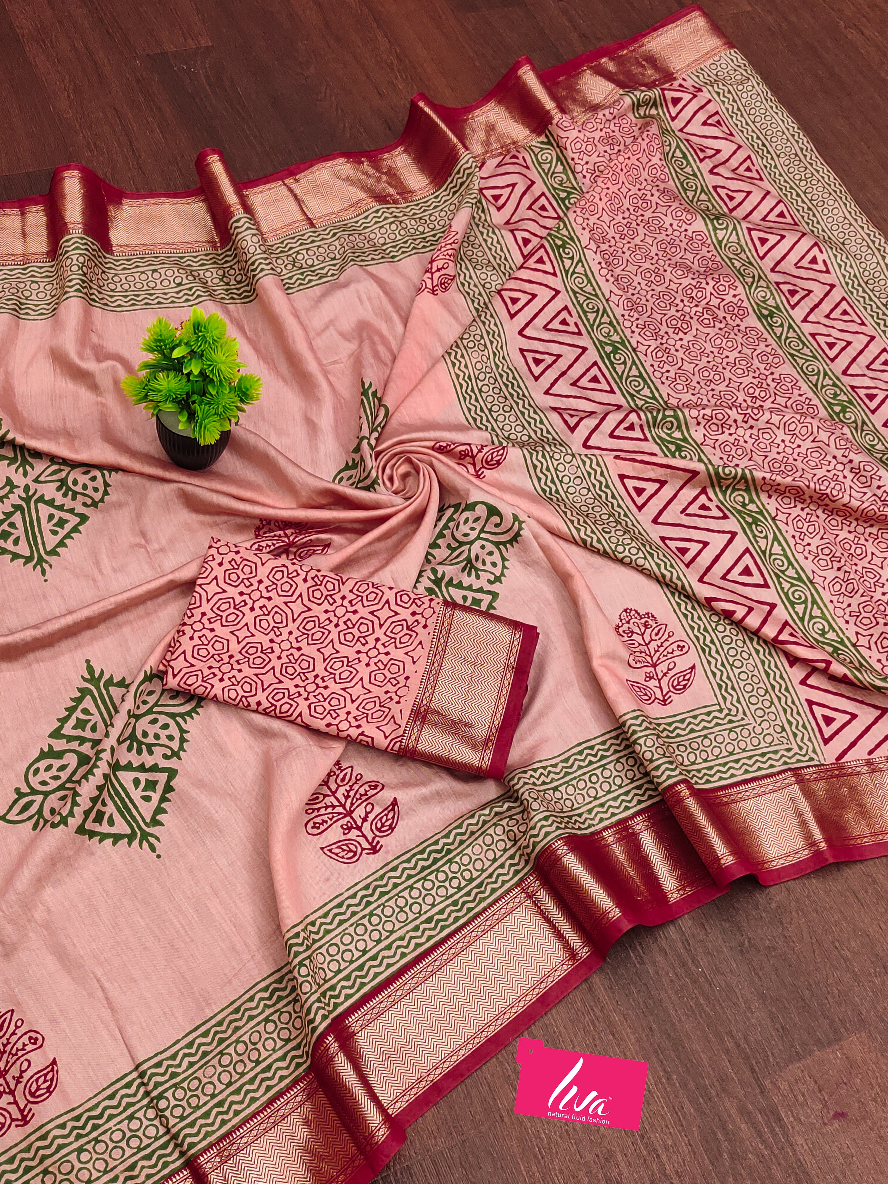 SUTRA1 NATURAL CELLULOSE NYLON AND VISCOSE HAND BLOCK SUTRA SILK DUSTY PINK SAREE