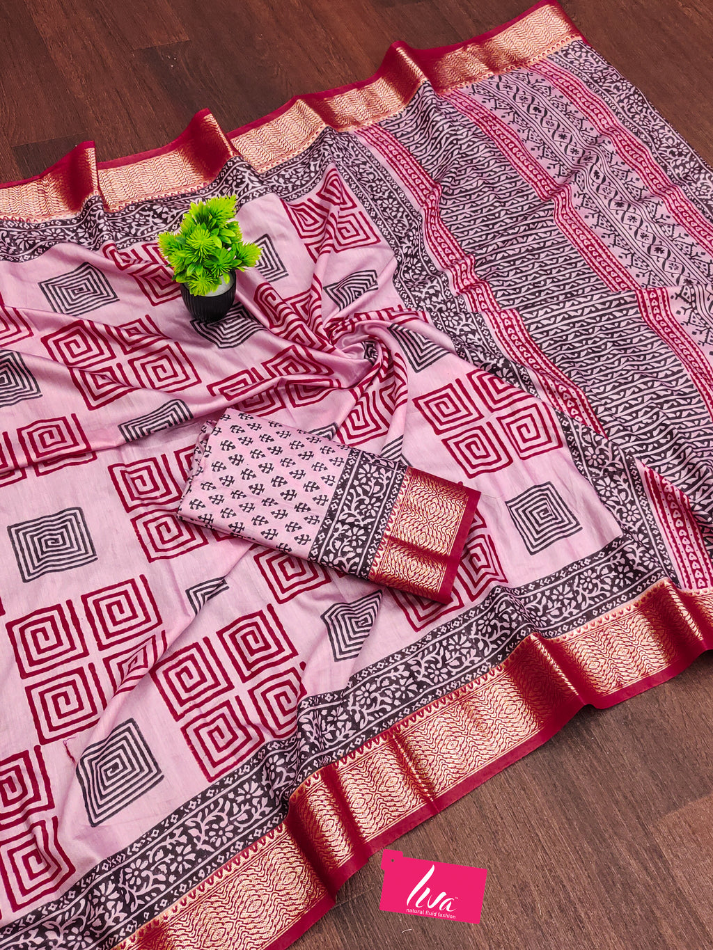 SUTRA2 NATURAL CELLULOSE NYLON AND VISCOSE HAND BLOCK SUTRA SILK BABY PINK SAREE