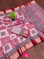 SUTRA2 NATURAL CELLULOSE NYLON AND VISCOSE HAND BLOCK SUTRA SILK BABY PINK SAREE