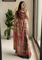 SUTRA2 NATURAL CELLULOSE NYLON AND VISCOSE HAND BLOCK SUTRA SILK BEIGE SAREE