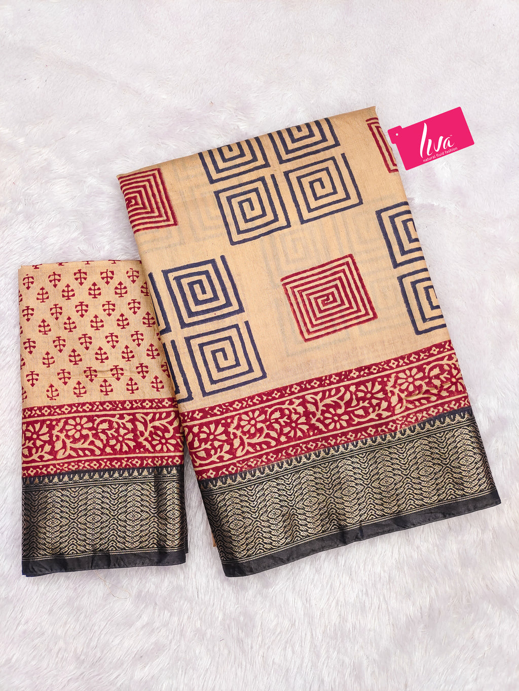 SUTRA2 NATURAL CELLULOSE NYLON AND VISCOSE HAND BLOCK SUTRA SILK BEIGE SAREE